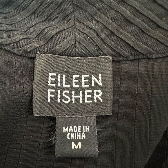 Eileen Fisher Black Pleated Silk Open Front Cardigan Lightweight w/ Pockets sz M - Picture 6 of 10